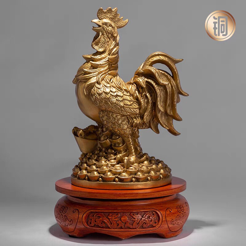 纯铜公鸡摆件金鸡摆设中式脚踩元宝生肖鸡家居装饰金属工艺礼品