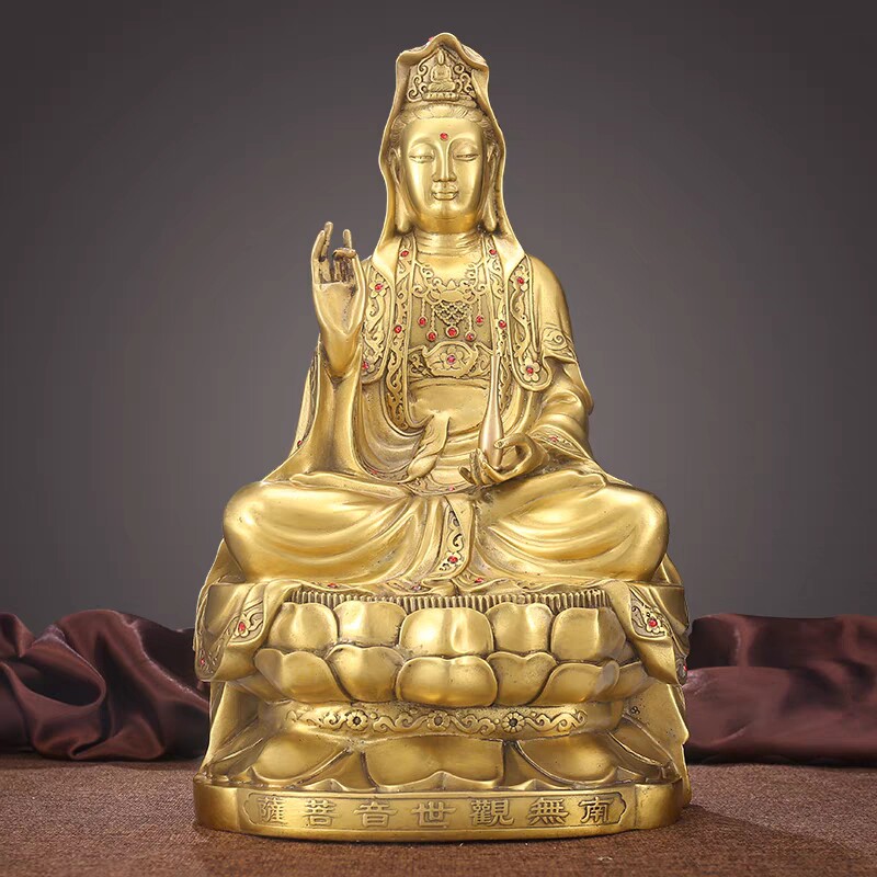 铜观音菩萨摆件观音菩萨佛像供奉家用纯铜南海坐莲观世音家居装饰