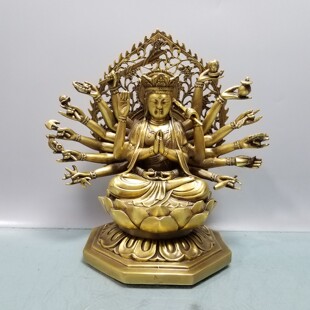 纯铜千手千眼观音菩萨本命佛像摆件准提家用供奉十八臂铜像平安神