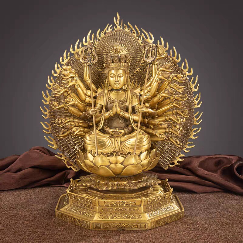 纯铜千手观音菩萨佛像摆件家用供奉属鼠守护神本命佛千眼观世音
