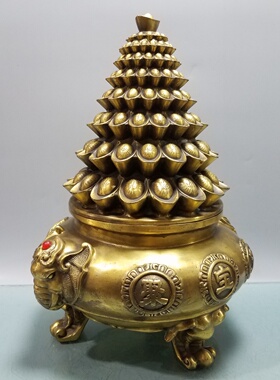 纯铜元宝聚宝盆摆件铜元宝聚宝盆香炉家居装饰香熏炉办公室工艺