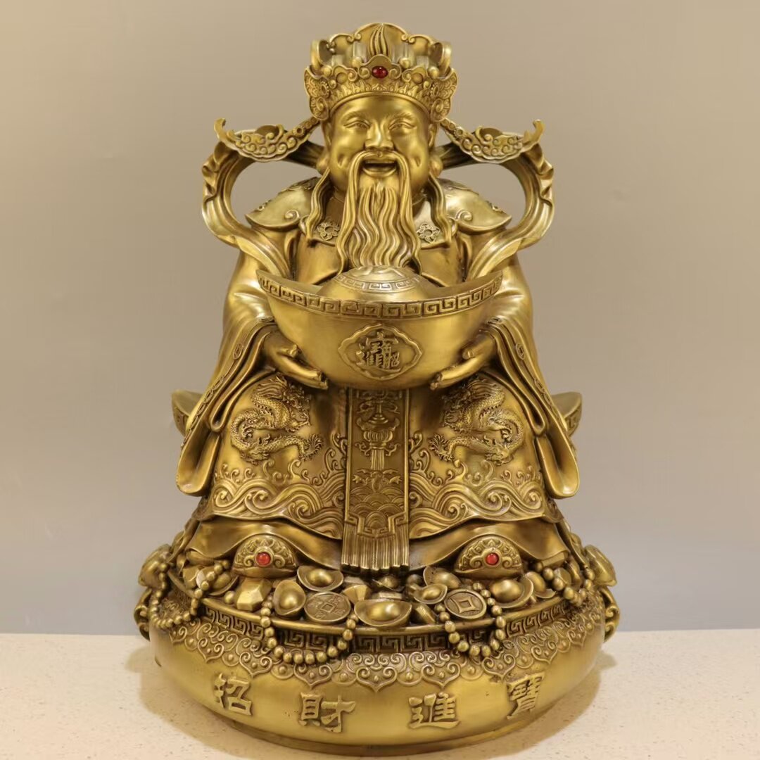 黄铜财神爷摆件聚宝盆文财神比干店铺开业送礼元宝财神爷家用供奉