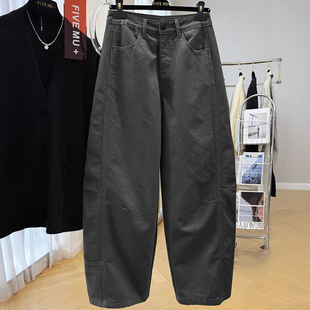 显瘦百搭阔腿裤 宽松高腰灰色长裤 子 女春季 韩系独特别致直筒休闲裤