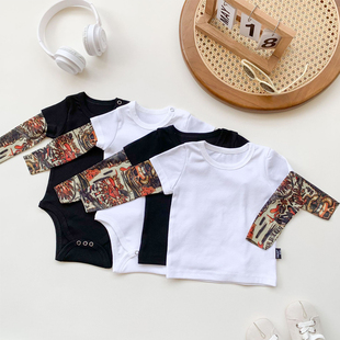 婴儿童体恤男童宝宝花臂纹身长袖t恤上衣女童打底衫透气夏装薄款