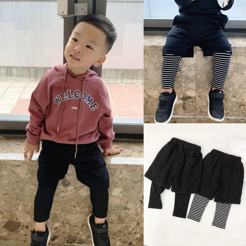 婴儿童装宝宝男童假两件裤子弹力打底裤洋气长裤女童韩版春秋款潮