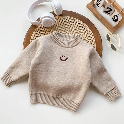 秋冬男女宝宝笑脸加绒针织毛衣