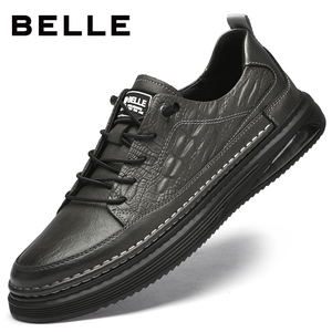 Belle/百丽2024新款男士休闲鞋高档头层牛皮板鞋鳄鱼纹软底皮鞋男
