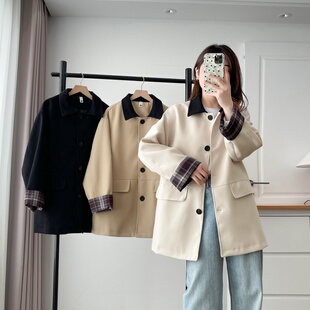 新款 2025秋季 宽松显瘦撞色翻领风衣外套胖mm休闲夹克上衣 女装 大码