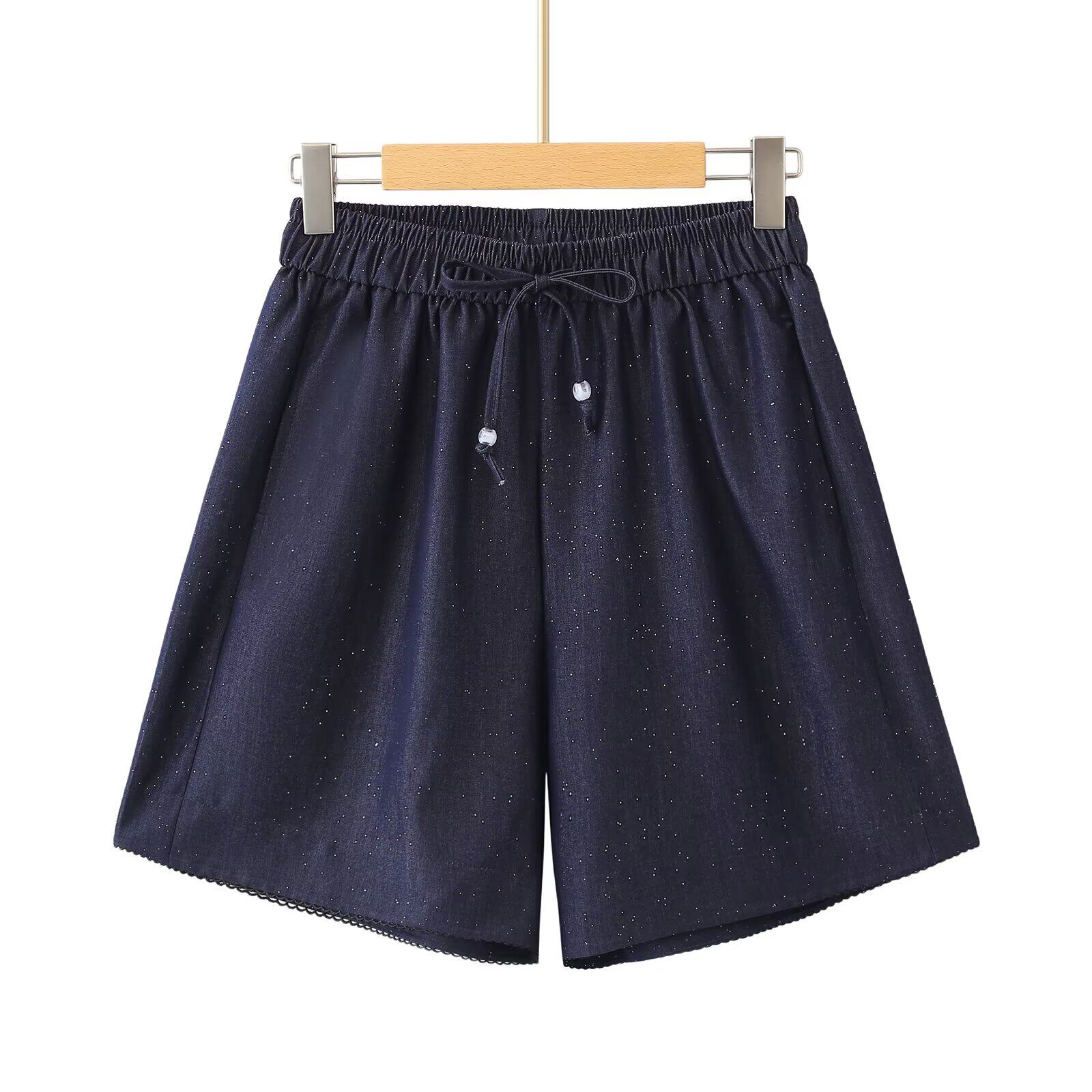 大码胖mm牛仔短裤女夏韩版高腰显瘦百搭休闲五分裤松紧腰系带热裤
