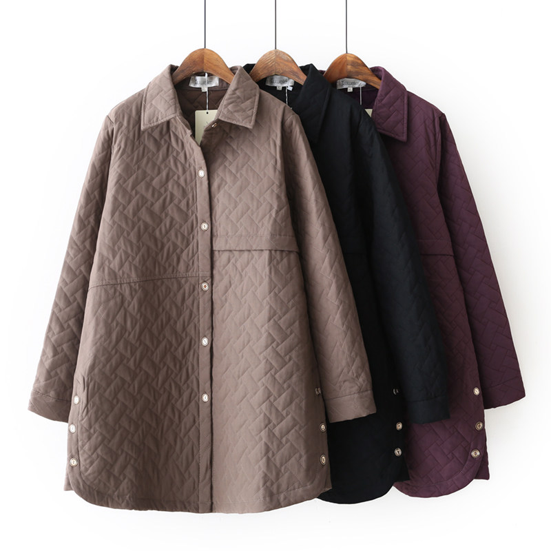 秋冬季新款大码女士棉服韩版中长款下摆不规则保暖长袖衬衫外套