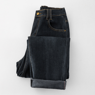 女冬季 哈伦老爹裤 韩版 高腰显瘦大码 新款 梨型身材加绒加厚牛仔裤