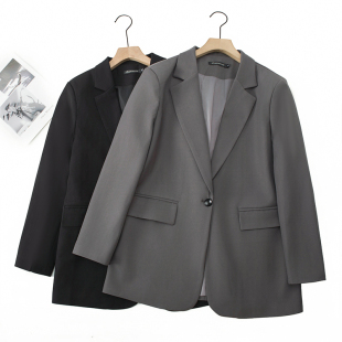 女装 西服外套复古气质一粒扣西装 200斤胖mm春秋韩版 时尚 新款 大码