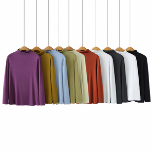 内搭大码 2026春季 200斤胖mm设计感半高领纯色基础款 打底衫 T恤 新款