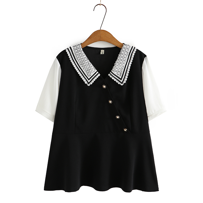 大码韩版百搭纽扣短袖衬衫