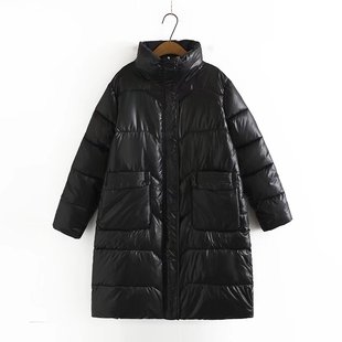 黑色羽绒棉服女2023冬季新款中长款立领拉链气质大码面包服外套