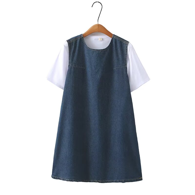大码女装夏季新款无袖牛仔连衣裙