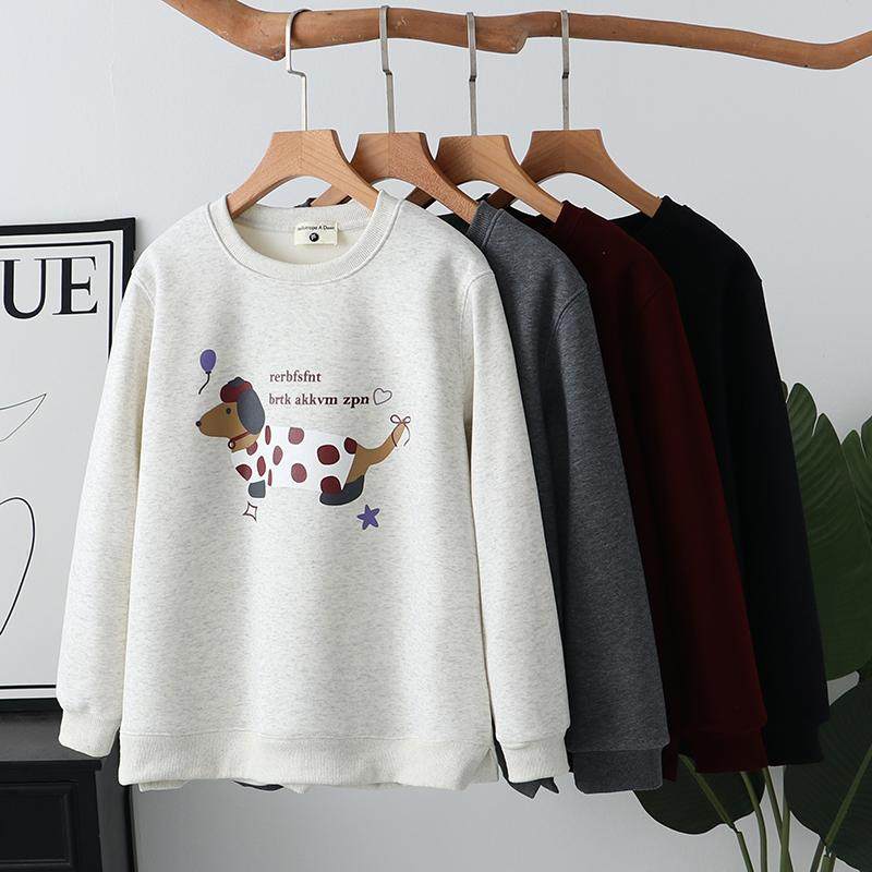 2024冬季新款新款休闲女上衣200斤胖mm大码圆领加绒印花小狗卫衣,女装/女士精品,卫衣/绒衫,淘宝优惠券,粉丝福利购,淘宝优惠卷