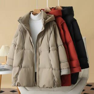 大码女装连帽外套2024冬季韩版新款胖mm加厚显瘦中长款拉链羽绒服