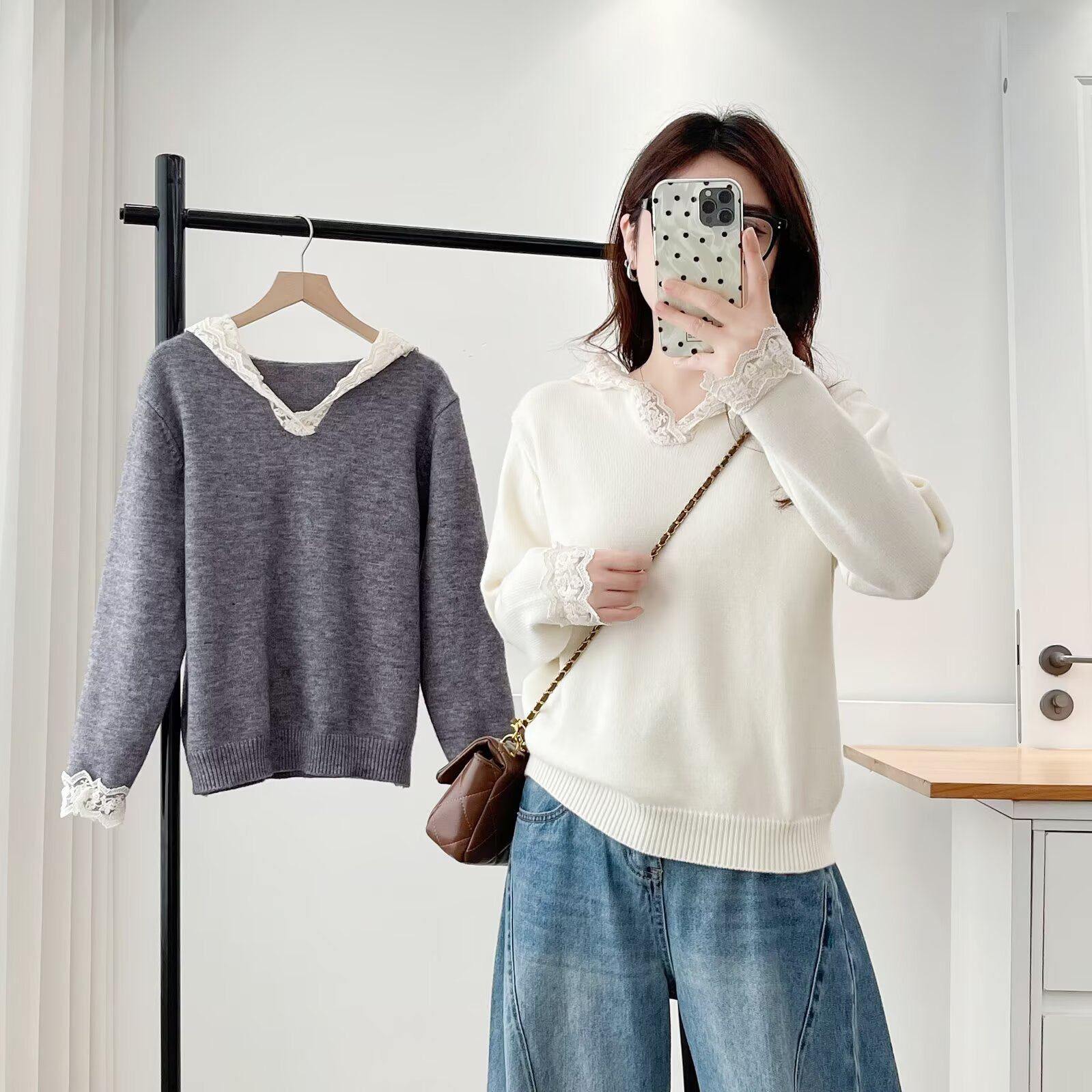 大码女装秋冬装新款韩版宽松显瘦蕾丝拼接针织衫蕾丝连帽毛衣外套,女装/女士精品,毛针织衫,淘宝优惠券,粉丝福利购,淘宝优惠卷