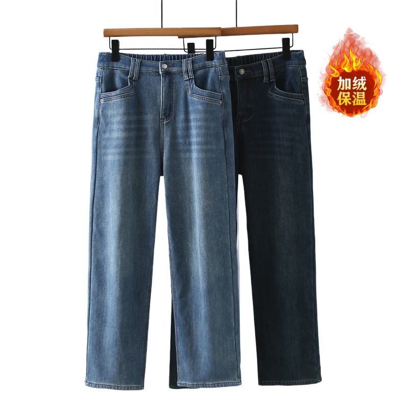 直筒长裤加厚牛仔2024冬季