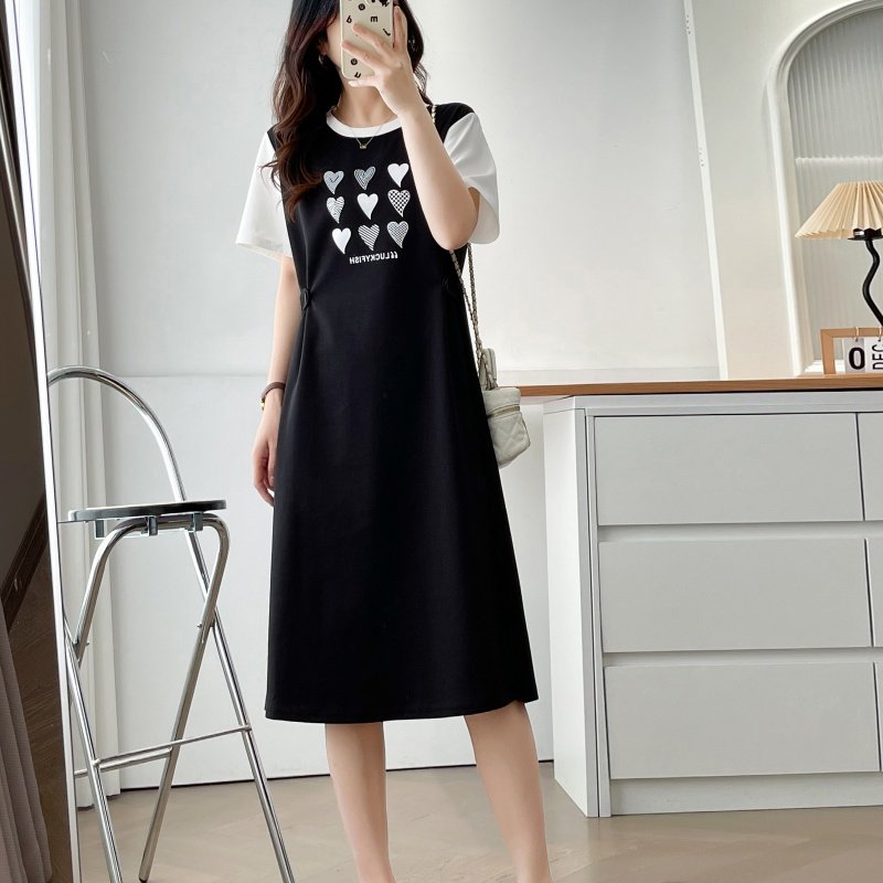 大码女装2025夏装新款休闲时尚简约爱心图案短袖连衣裙显瘦中长裙,女装/女士精品,连衣裙,淘宝优惠券,粉丝福利购,淘宝优惠卷