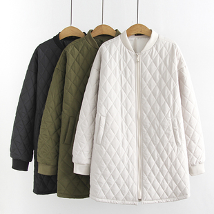 大码女装冬季2023韩版新款加大码胖MM立领菱格拉链棒球服棉衣外套