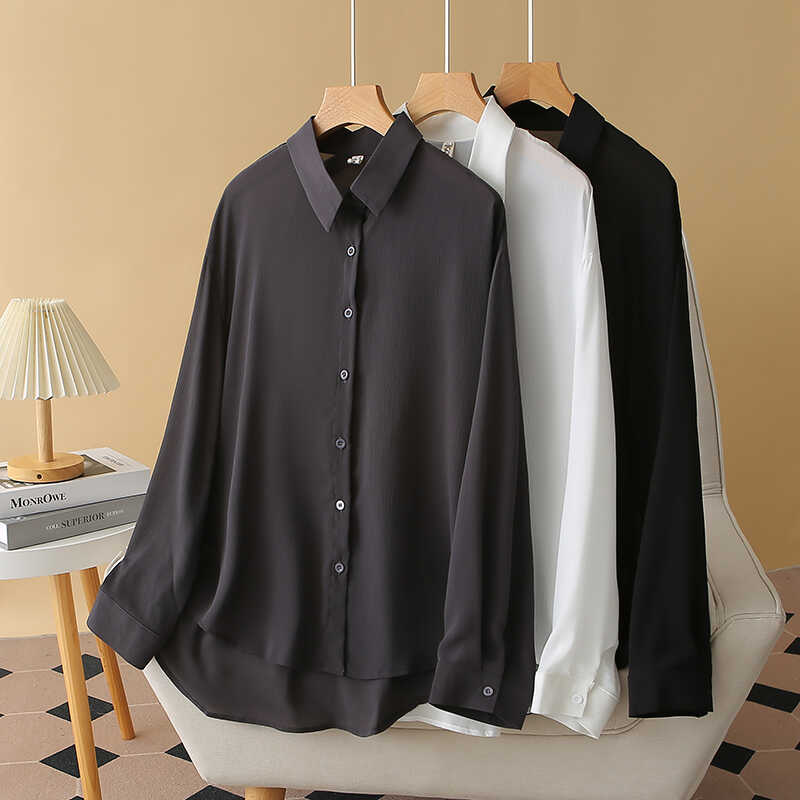 长袖衬衫大码纯色百搭宽松纽扣