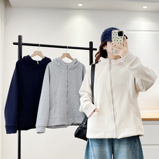 2025冬装新款保暖上衣胖mm设计感连帽拉链加绒加厚大码卫衣外套