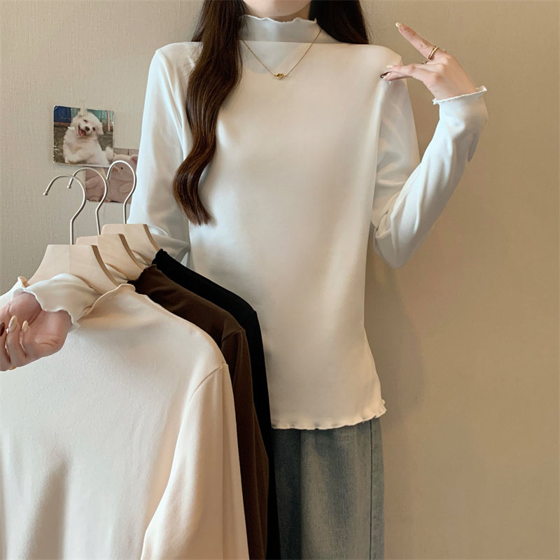 德绒半高领打底衫女新款秋冬洋气内搭长袖上衣大码胖mm木耳边T恤,女装/女士精品,T恤,淘宝优惠券,粉丝福利购,淘宝优惠卷