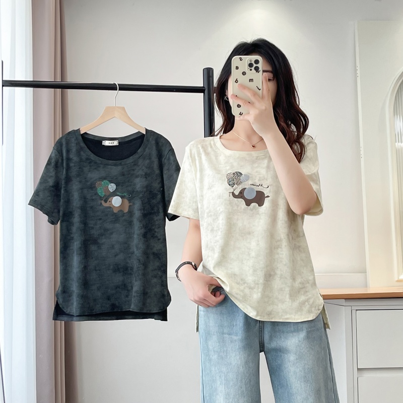 美式扎染正肩短袖T恤女