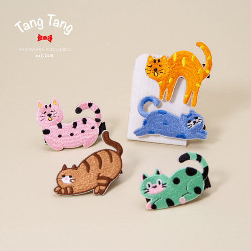 tangtang可爱刺绣猫咪宝宝发夹儿童边夹卡通头饰发卡刘海鸭嘴夹子