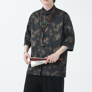 2024夏风男装印花唐装汉服五分袖短袖衬衫衬衣C229-Y1033-P70