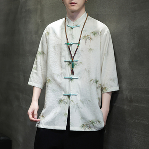2024夏风男装冰丝印花唐装汉服短袖五分袖衬衫C229-Y1003-P70,男装衬衫,电商C229