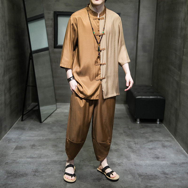 2024春夏风男装撞色唐装汉服套装两件套大码C229/TZ344/P85,男装休闲套装,电商C229