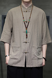 2024春夏风男装盘扣中式唐装汉服短袖衬衫衬衣C229-Y1018-P65，男装衬衫，电商C229