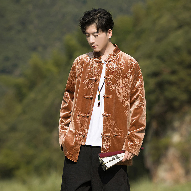 2024冬风男装提花中式丽丝绒唐装汉服夹克外套C229/Y790/P95,男装夹克,电商C229