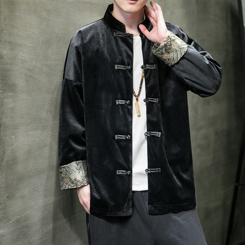 风男装丽丝绒复古盘扣大码唐装汉服夹克外套C229/Y916/P80图片