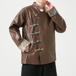 2024冬风男装复古中式唐装汉服pu仿皮夹克外套C229/Y796/P125图片