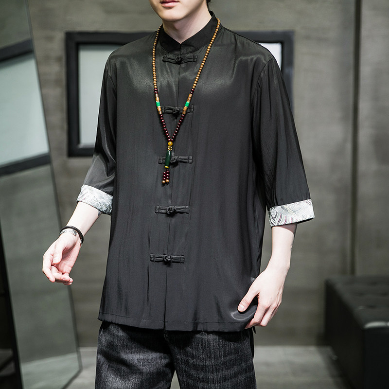 2023春夏风男装冰丝唐装汉服五分袖短袖衬衫男C229/Y702/P60,男装衬衫,电商C229