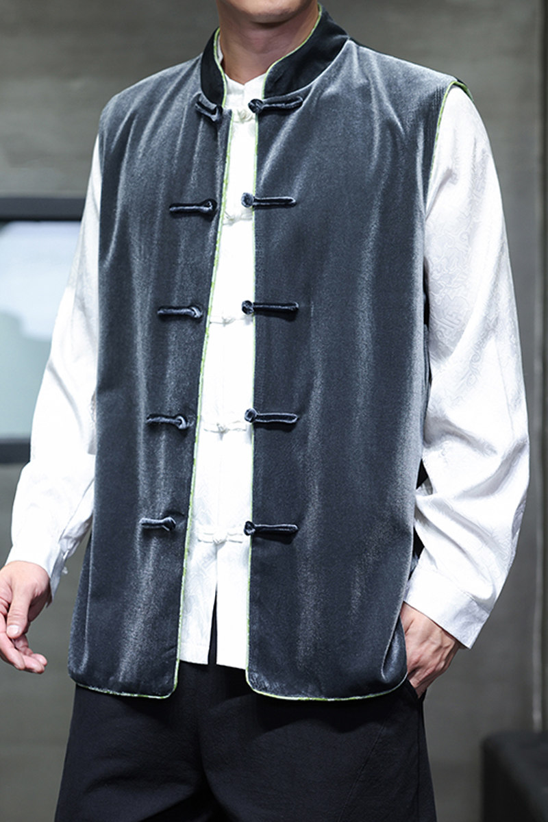 2025秋冬风男装丽丝绒唐装汉服马甲外套大码C229-Y1114-P110,男装背心/马甲,电商C229