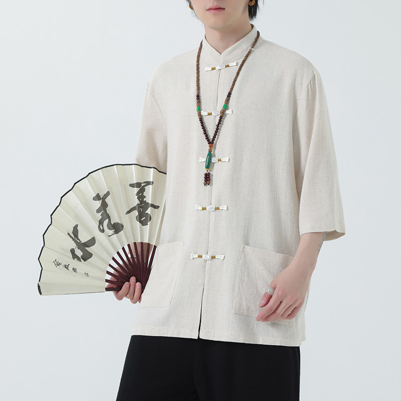 2024夏季风男装棉麻亚麻唐装汉服短袖衬衫衬衣C229-Y1027-P70,男装衬衫,电商C229