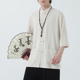 2024夏季风男装棉麻亚麻唐装汉服短袖衬衫衬衣C229-Y1027-P70，男装衬衫，电商C229