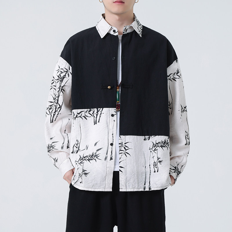 2024春夏新款棉麻亚麻唐装汉服中式长袖衬衫衬衣C229-Y998-P75,男装衬衫,电商C229