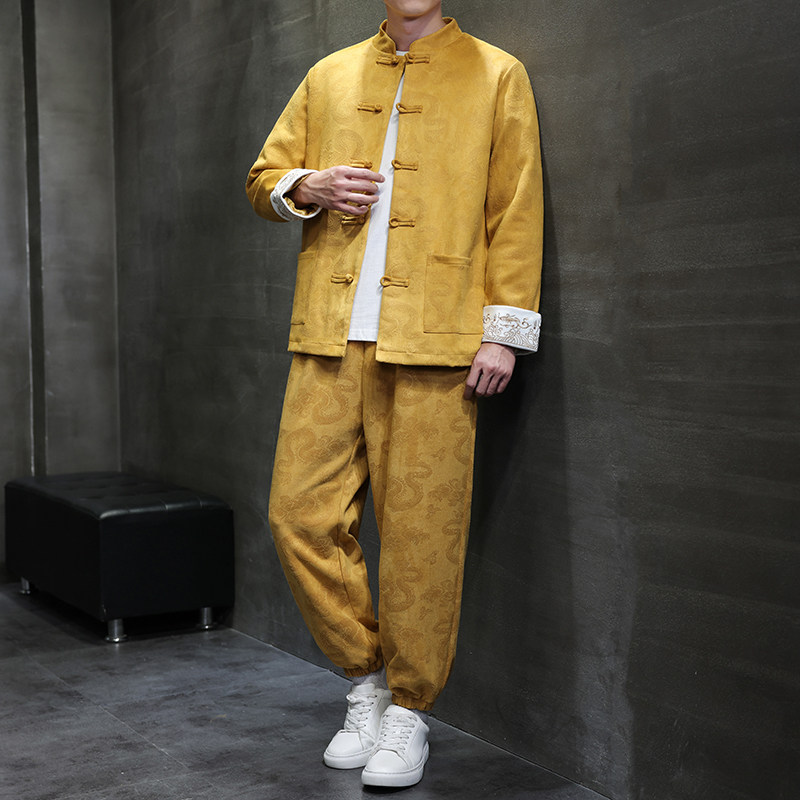 2025秋冬风男装鹿皮绒中式套装两件套大码C229-TZ365-P160,男装休闲套装,电商C229