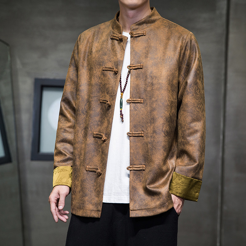 2024秋冬风男装复古中式皮夹克唐装汉服外套C229/Y769/P105,男装夹克,电商C229