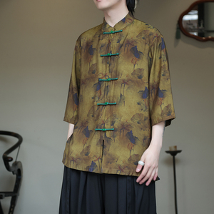 2024夏风男装印花唐装汉服短袖五分袖衬衫衬衣C229-Y1004-P70图片