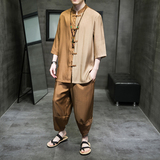 2024夏季风复古中式唐装汉服短袖套装两件套C229/TZ344/P85，男装休闲套装，电商C229