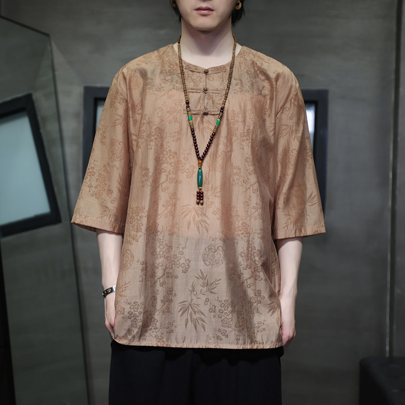 2024夏季风男装复古中式唐装汉服短袖五分袖T恤C229-T216-P60图片