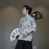 2024夏季风男装印花唐装汉服盘扣短袖衬衫衬衣C229-Y1023-P68，男装衬衫，电商C229
