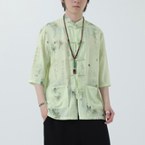 2024夏风男装冰丝印花唐装短袖五分袖衬衫衬衣C229-Y1019-P70，男装衬衫，电商C229
